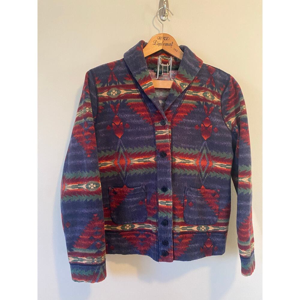 Ralph Lauren Red and Blue Patterned shawl collar cartigan
